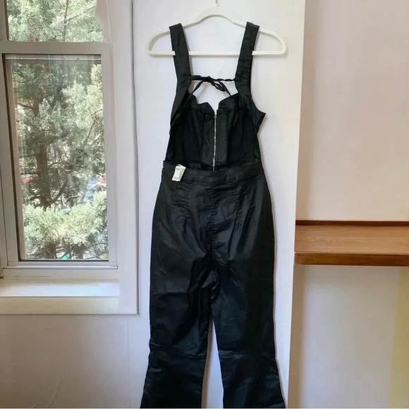 NWT Free People CRVY 2nd Ave One Piece Denim Jumpsuit in Black Vegan Leather - Picture 8 of 17